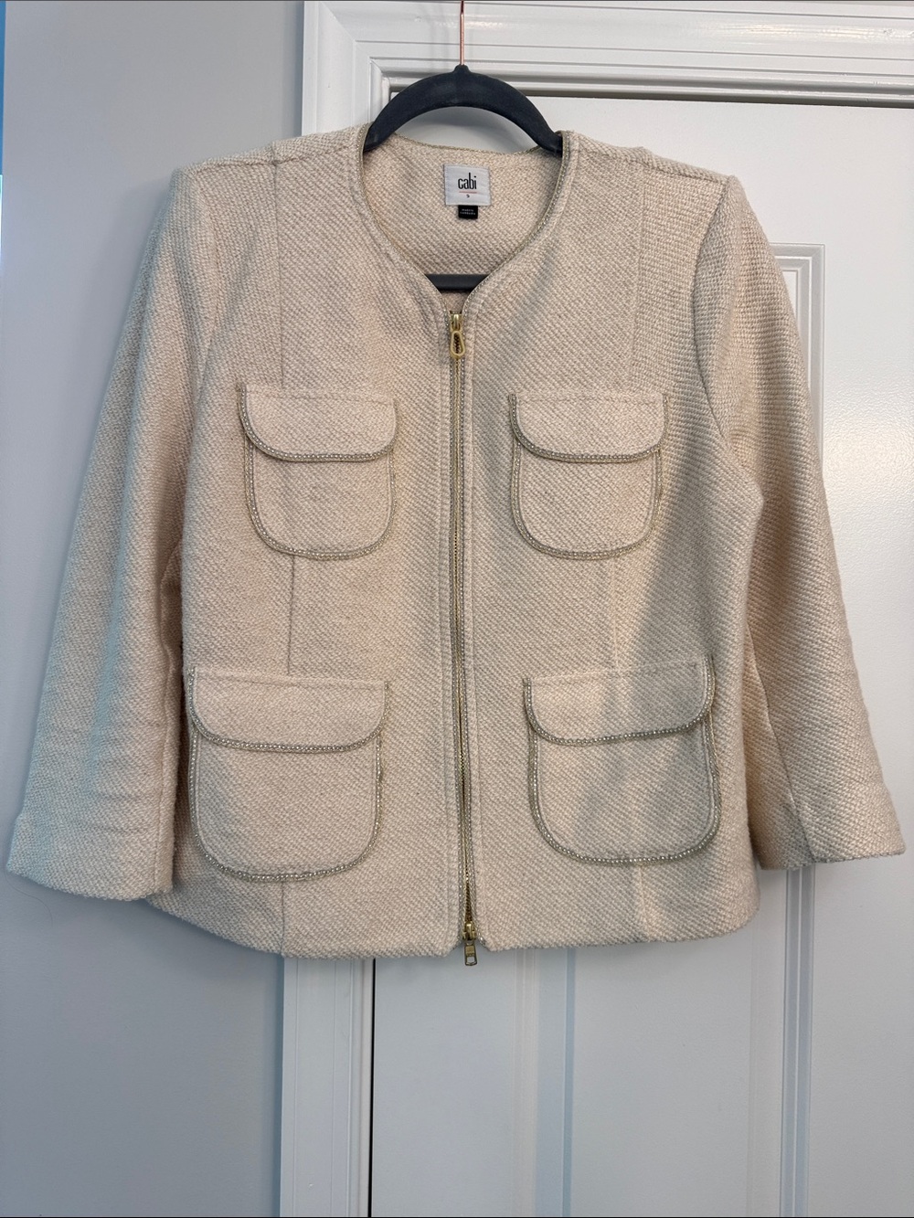CAbi Cream Textured Zip-Pocket Blazer